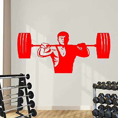 ASFGA Halterofilia Hombre Arte calcomanía de Pared Fitness Train Art Gym Etiqueta de la Pared Deportes Pintura de la Pared decoración del Dormitorio niño Dormitorio con Mancuernas 100x44cm