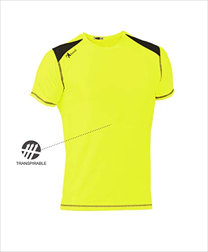 ASIOKA 182/17 Camiseta técnica combinada Unisex para Adultos de m/Corta, Amarillo flúor/Marengo