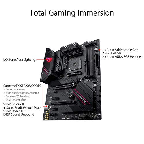 ASUS ROG Strix B550-F Gaming - Placa Base Gaming ATX AMD AM4 con VRM de 14 Fases, PCIe 4.0, Intel 2,5 GB LAN, Dual M.2, Micrófono cancelación Ruido, USB 3.2 Gen 2 e iluminación RGB Aura Sync