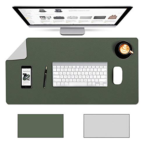 AtailorBird Doble Cara Alfombrilla de Escritorio,Impermeable Cuero PU Estera del Escritorio,Alfombrillas de Ratón 800x400x2mm Grande Alfombrilla Mesa la Oficina y el Hogar(Verde-Gris)