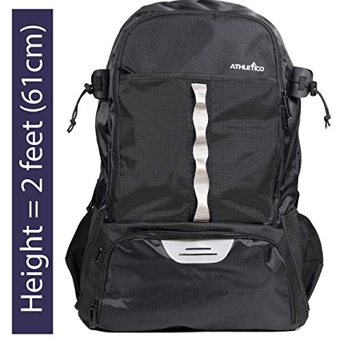 Athletico Lacrosse Bolsa – Mochila extragrande Lacrosse – Capacidad para todos los equipos de Lacrosse o hockey de campo – Dos soportes para palos y compartimento separado para tacos, XL, Negro