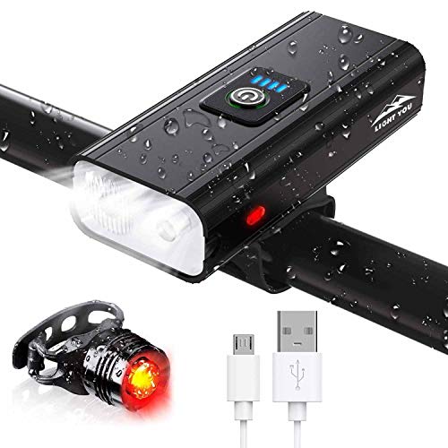 Atmonas Luz Bicicleta, 5200mAh Luces Bicicleta USB Recargable con Floodlight y Spotlight, 6 Modos Ajustables, IPX5 Impermeable, 800 Lumens Linterna Delantera Bicicleta para Todas Las Bicicletas