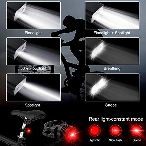 Atmonas Luz Bicicleta, 5200mAh Luces Bicicleta USB Recargable con Floodlight y Spotlight, 6 Modos Ajustables, IPX5 Impermeable, 800 Lumens Linterna Delantera Bicicleta para Todas Las Bicicletas