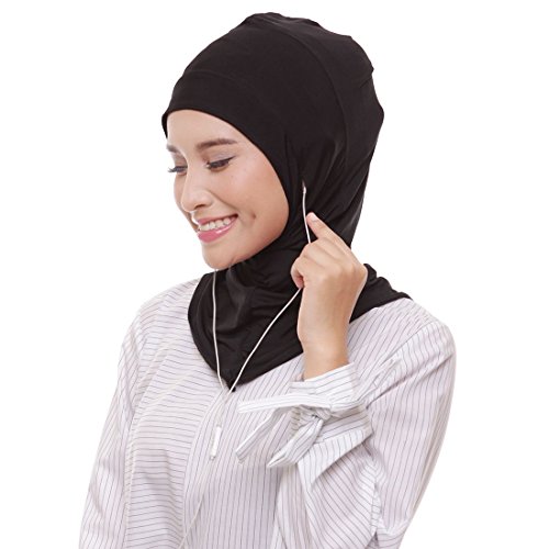 ❤️ ATTIQA - Hijab deportivo para mujeres musulmanas con velo - Velo bufanda turbante pashmina gorro chal abaya islámico hiyab - Atletas de fitness y cardio - Dri-FIT Elástico Talla Única - Negro