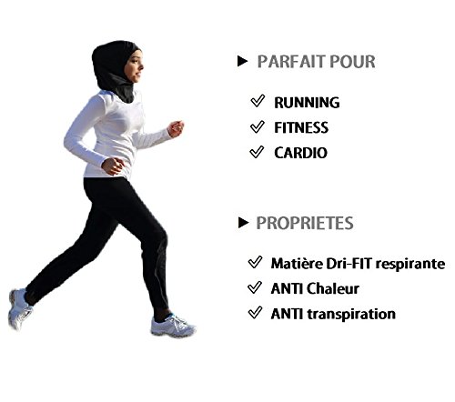 ❤️ ATTIQA - Hijab deportivo para mujeres musulmanas con velo - Velo bufanda turbante pashmina gorro chal abaya islámico hiyab - Atletas de fitness y cardio - Dri-FIT Elástico Talla Única - Negro