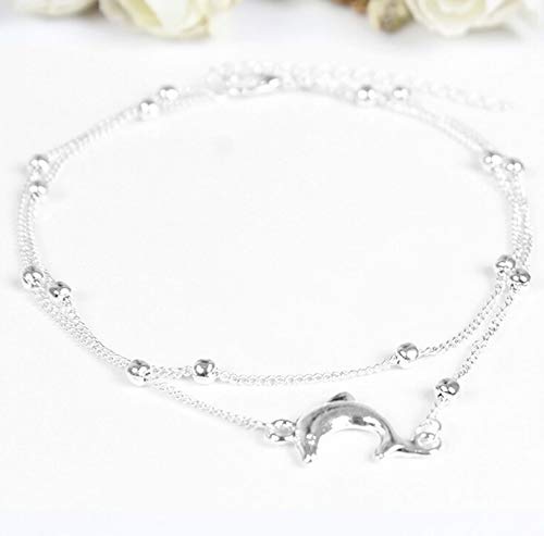 AueDsa Tobilleras Mujer Aleación Doble Capas Cadena Delfín Pulsera Tobillera Plata Mujer