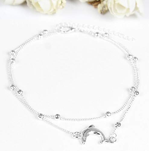 AueDsa Tobilleras Mujer Aleación Doble Capas Cadena Delfín Pulsera Tobillera Plata Mujer