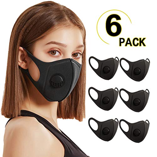 Auifor Unisex, Antipolvo para la Cara, Con válvula，Reutilizables, Lavables, prácticos Suministros de Cuidado Personal, negro Color sólido (6PC,Negro)