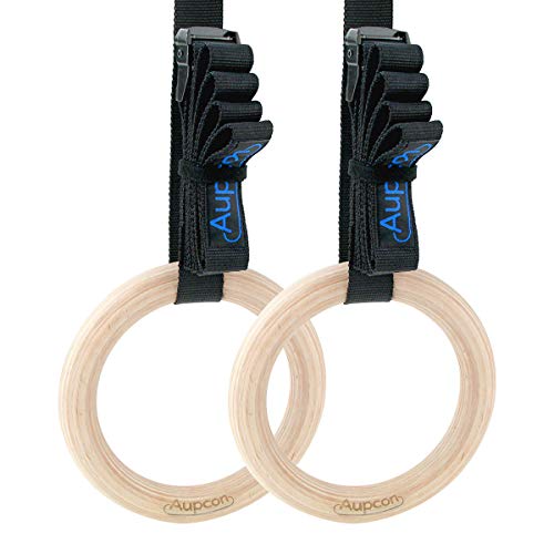 AUPCON Anillos de Gimnasia de Madera para Ejercicios de Aptitud - Anillas de Deporte para Gimnasia en Casa, Levantamientos Musculares y Entrenamiento (1.25in)