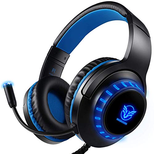 Auriculares Gaming PS4 Auriculares con Micrófono, Reducción de Ruido, Sonido Envolvente, Auriculares con Cable para PS4,PC,Xbox One,Nintendo Switch, Auriculares Diadema con 3.5mm Jack con Luz LED