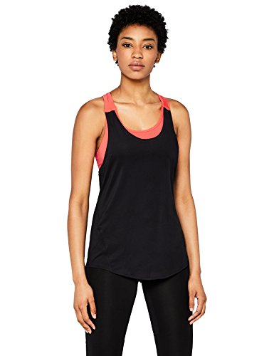 AURIQUE Camiseta Deportiva Mujer, Multicolor (Black/Geranium), Medium