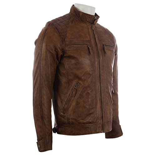 Aviatrix Chaqueta Biker De Cuero Autentica para Hombre con Diseno De Hombros De Diamante (44T9)