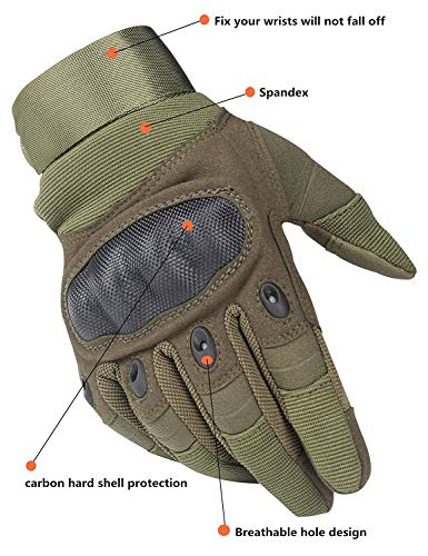 Avril Tian Guantes Tácticos, Militar, de Goma, rígidos, para Exteriores, con Dedos completos, para Hombres, Ciclismo, Motocicleta, Caza, Tiro, Senderismo, Camping,Army Green,Medium