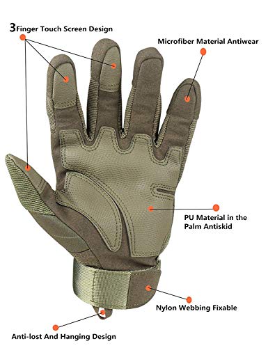 Avril Tian Guantes Tácticos, Militar, de Goma, rígidos, para Exteriores, con Dedos completos, para Hombres, Ciclismo, Motocicleta, Caza, Tiro, Senderismo, Camping,Army Green,Medium