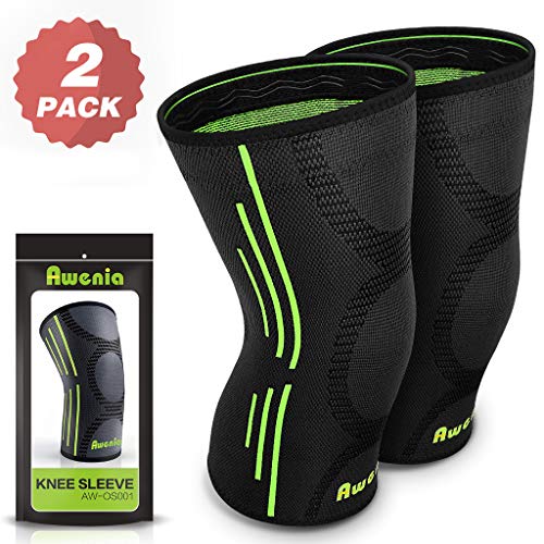 Awenia Rodilleras Deportivas Rodillera de Compresión Rotuliana Ortopédica Elástica Antideslizante y Transpirable, para Menisco, Ligamentos, Crossfit, Voleibol, Fútbol, Correr, Ciclismo, Pack de 2, M