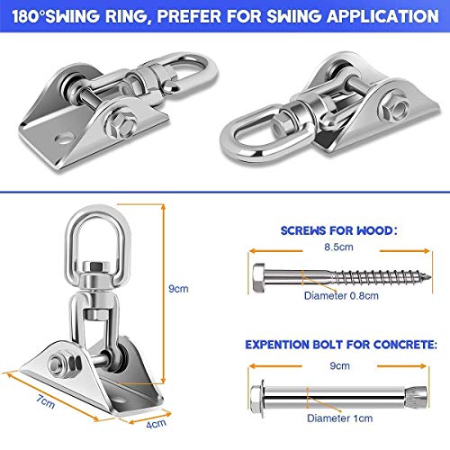 Awroutdoor Ganchos de Techo, Tarea Pesada 360 ° Girar Anclaje de Techo con 304 Acero Inoxidable,4 Tornillos para Hormigón y Madera Yoga, Hamacas, Sillón Colgante, Sacos de Boxeo, Capacidad 450Kg