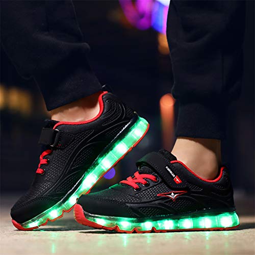 Axcer LED Zapatos Verano Ligero Transpirable Bajo 7 Colores USB Carga Luminosas Flash Deporte de Zapatillas con Luces Los Mejores Regalos para Niños Niñas Cumpleaños de Navidad Reyes Mango