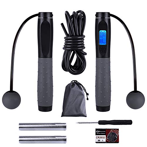 azamp Saltar la Cuerda de Conteo Automático Cuerda de Saltar Ajustable de Doble Propósito,Mango Antideslizante de ABS, Contador de Calorías Cuerda Electrónica para Saltar Adecuada para Fitness