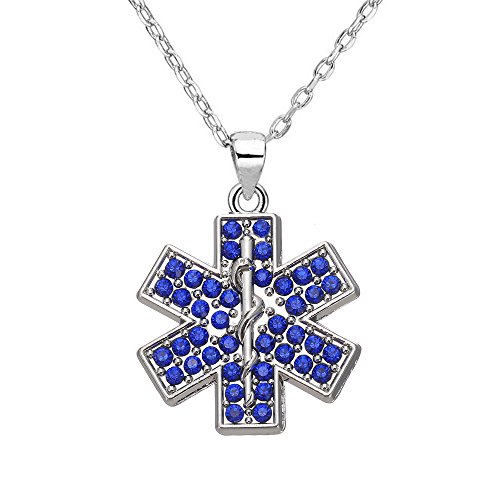 Azul cristal piedra Piercing estrella de vida Colgante Collar EMT Médico de emergencia técnico joyería