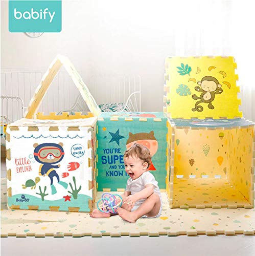 Babify Alfombra Puzzle para bebés Toy Planet - Espesor 2 cm, Antideslizante, Extragrande, Reversible, Impermeable, portátil, de Doble Cara, para niños pequeños y bebés (165x165x2cm)