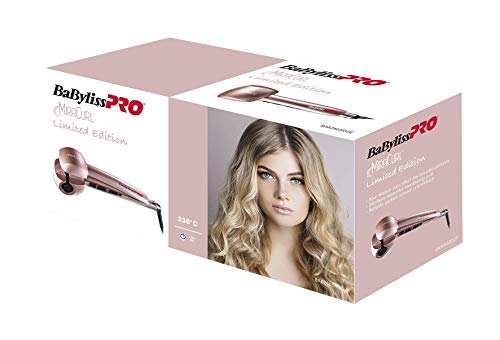 BaByliss Pro Miracurl Rose Gold - Rizador de pelo profesional 100% automático, 190°C-210°C-230°C, 3 tiempos de marcado para hacer ondas y rizos, selector de la dirección para hacer diferentes peinados