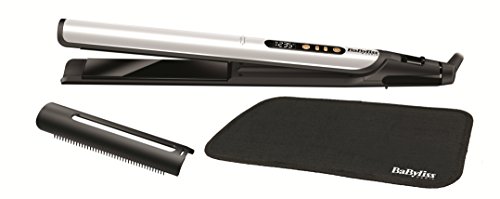 BaByliss ST455E Plancha de pelo Sensitive Edición Especial White&Gold, placas con cerámica negra anodizadas, 3 veces más suaves y duraderas, protección reforzada, iónica, 6 ajustes de 140º C-235º C