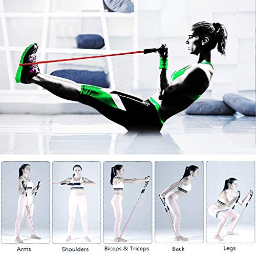 BACKTURE Bandas Elásticas de Resistencia, 11Pcs Juego de Bandas de Fitness con 5 Tubos de Látex, Asas, Correas de Tobillo y Anclaje para Puerta, Adecuado para Fitness, Fuerza, Pérdida de Peso, Yoga