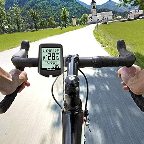 BACKTURE Cuentakilómetros para Bicicleta, 5 Idiomas Impermeable Computadora de Bicicleta, Velocímetro inalámbrico Bicicleta con Pantalla LCD de Retroiluminación para Ciclismo Speed Track Distancia