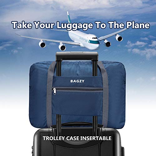 BAGZY Plegable Bolso de Viaje Grande Bolsa de Hombro de Gimnasio Bolsa Deportiva Mano Maleta de Viaje Weekend Cabina de Equipaje Bolso Holdall Bolsa Fines de Semana Equipaje Camping 30L Azul Oscuro