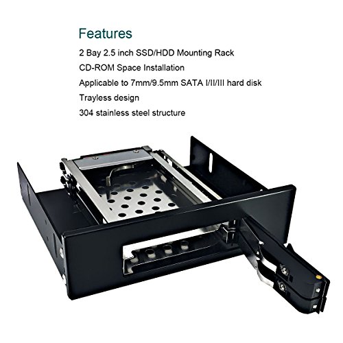 Bahia de disco duro interno - GLOTRENDS H252K Cajas Rack móvil con cable sata para 2 bahía de disco duro SATA I/II/III de 2.5" sin bandeja removible para bahía 5.25" (trayless de intercambio en calien