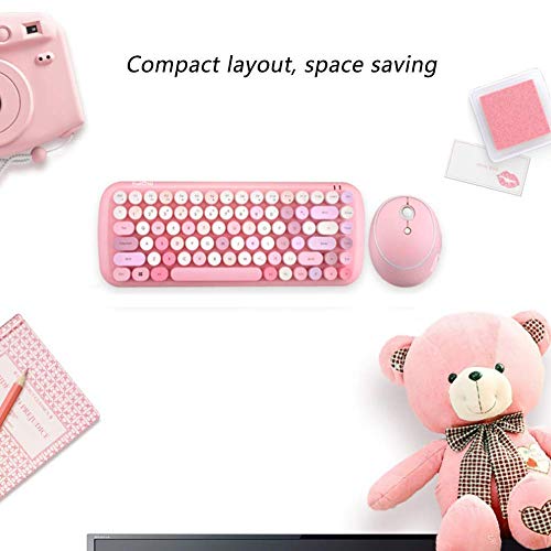 Baibao - Mini teclado inalámbrico y ratón Set Punk Key Cap Girl Pink Color mixto sin cables, teclado y ratón inalámbrico Combinación-Blanco (Color: Rosa)