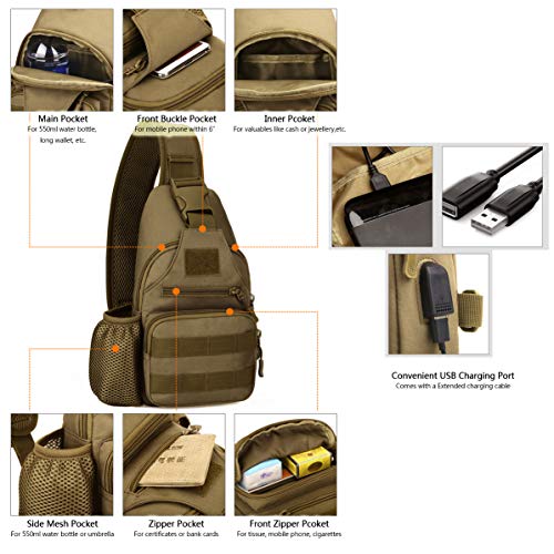 BAIGIO Mochila Cruzada para Hombro Bandolera Mochila de Pecho Estilo Militar Sling Mochila Frontal con USB Recargable Bolso Messenger para Usar al Aire Libre Camping Ciclismo (Camo)