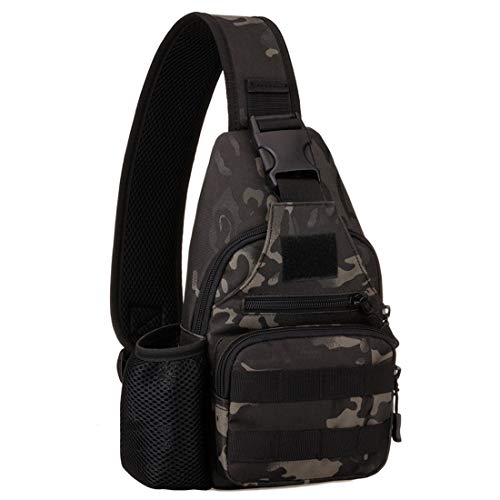 BAIGIO Mochila Cruzada para Hombro Bandolera Mochila de Pecho Estilo Militar Sling Mochila Frontal con USB Recargable Bolso Messenger para Usar al Aire Libre Camping Ciclismo (Camo)