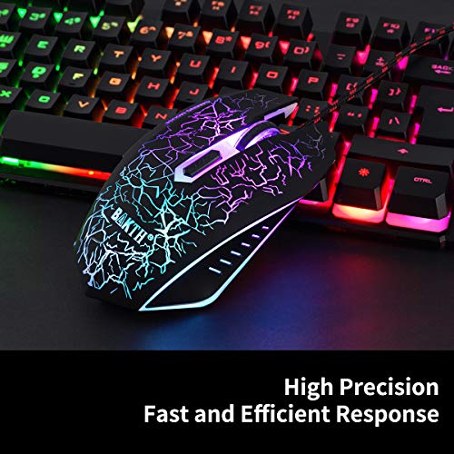 BAKTH Teclado y Ratón para Juegos, Color del Arco Iris USB LED Retroiluminada del Gaming Teclado y Ratón para Juego o Trabajo, Alto Desempeño, Mecánico Similar Teclado