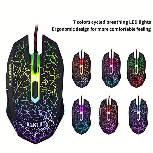 BAKTH Teclado y Ratón para Juegos, Color del Arco Iris USB LED Retroiluminada del Gaming Teclado y Ratón para Juego o Trabajo, Alto Desempeño, Mecánico Similar Teclado