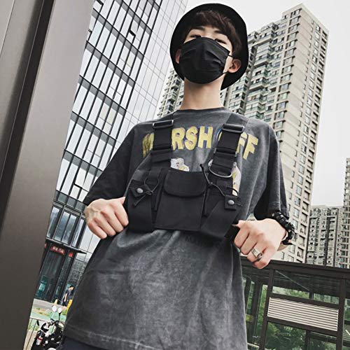 Balight Men Women Chest Rig Bag Chaleco multibolsillos Hip Hop Streetwear Funcional Tactical Harness Rig Chest Rig Pack Ajustable Riñonera Práctico