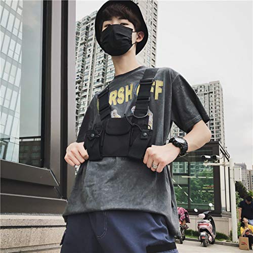 Balight Men Women Chest Rig Bag Chaleco multibolsillos Hip Hop Streetwear Funcional Tactical Harness Rig Chest Rig Pack Ajustable Riñonera Práctico