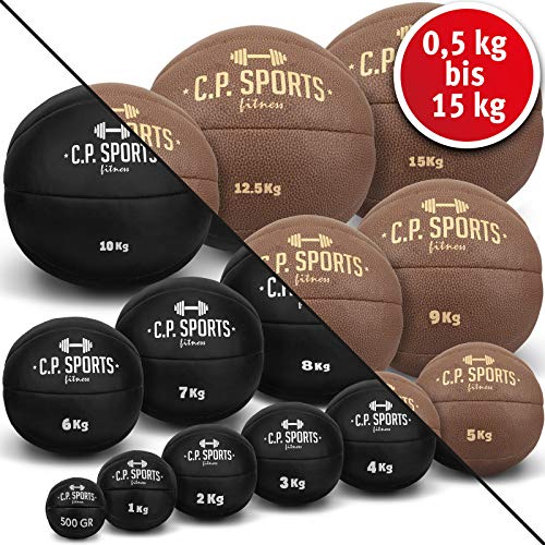 Balón medicinal de piel negro o marrón, C.P. Sports 0,5 kg, 1 kg, 2 kg, 3 kg, 4 kg, 5 kg, 6 kg, 7 kg, 8 kg, 9 kg, 10 kg, 12,5 kg hasta 15 kg, tamaño 1-KG-schwarz