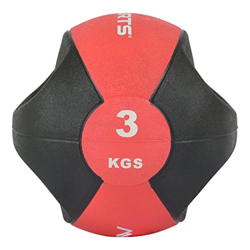 Balón Medicinal Premium con asas 1 – 10 kg – Calidad de estudio profesional pelotas de gimnasia, 3 kg - Rot