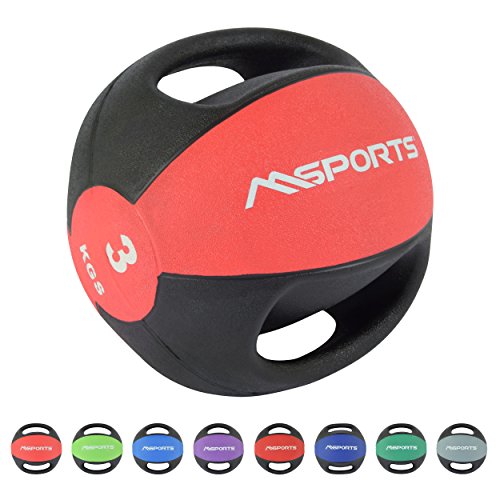 Balón Medicinal Premium con asas 1 – 10 kg – Calidad de estudio profesional pelotas de gimnasia, 3 kg - Rot