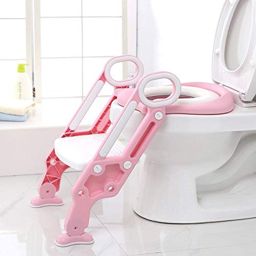 BAMNY Asiento para WC con Escalón para Bebé Aseo Escalera del tocador de niños con escalón plegable Orinal Formación Rosa