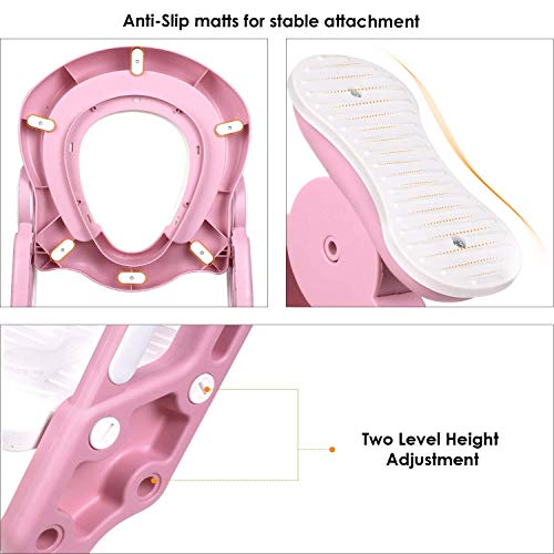 BAMNY Asiento para WC con Escalón para Bebé Aseo Escalera del tocador de niños con escalón plegable Orinal Formación Rosa