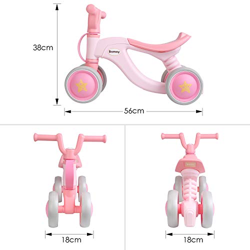 BAMNY Bicicleta sin pedales, quadriciclo sin pedales para niños de entre 1 y 3 años (Rosa-Blanco)