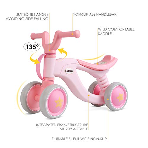 BAMNY Bicicleta sin pedales, quadriciclo sin pedales para niños de entre 1 y 3 años (Rosa-Blanco)