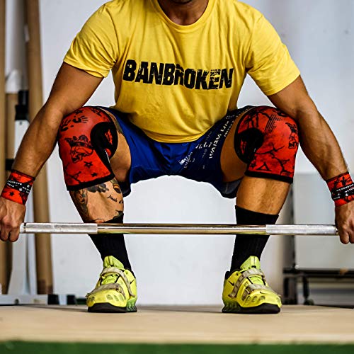 BanBroken Rodilleras RED SKULL (2 unds) - 5mm Knee Sleeves - Halterofilia, Deporte Funcional, Crossfit, Levantamiento de Pesas, Running y Otros Deportes. Unisex. (L)