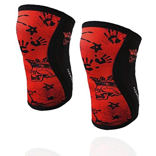 BanBroken Rodilleras RED SKULL (2 unds) - 5mm Knee Sleeves - Halterofilia, Deporte Funcional, Crossfit, Levantamiento de Pesas, Running y Otros Deportes. Unisex. (L)