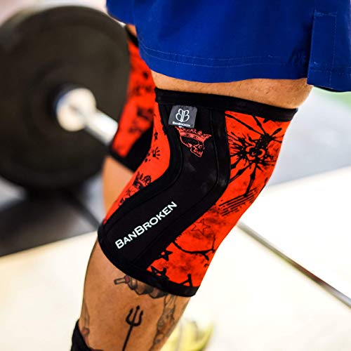 BanBroken Rodilleras RED SKULL (2 unds) - 5mm Knee Sleeves - Halterofilia, Deporte Funcional, Crossfit, Levantamiento de Pesas, Running y Otros Deportes. Unisex. (S)