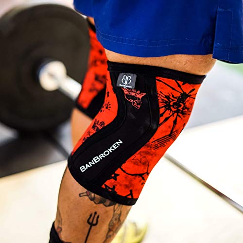 BanBroken Rodilleras RED SKULL (2 unds) - 5mm Knee Sleeves - Halterofilia, Deporte Funcional, Crossfit, Levantamiento de Pesas, Running y Otros Deportes. Unisex. (L)