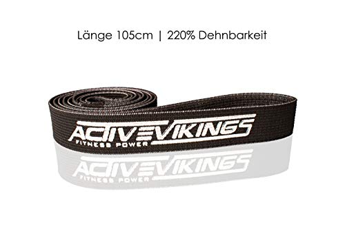 Bandas de fitness ActiveVikings® de tela pull-up, perfectas para el desarrollo muscular y crossfit Freeletics Calisthenics, E – Negro (X-Heavy).