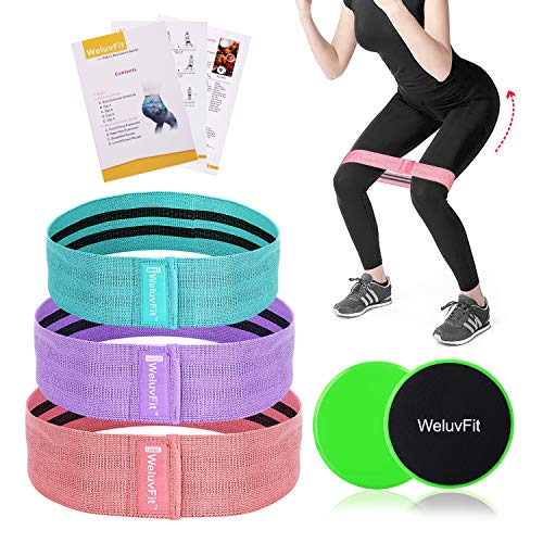 Bandas de Resistencia Set y Discos Doble Cara Deslizantes - Tela Bandas Elasticas de Fitness para Cadera, Abdominales, Muslo y La Pantorrilla - Bolsa, Entrenamiento y Folleto de Recetas Incluido